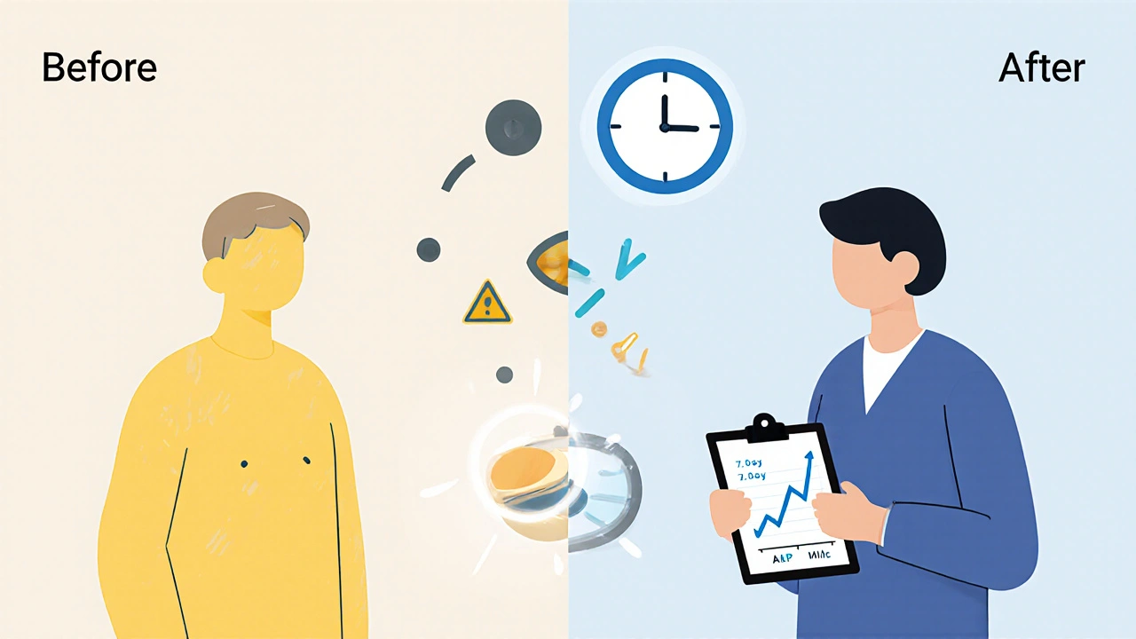 Doctor monitoring liver enzyme levels in a patient showing early jaundice signs.