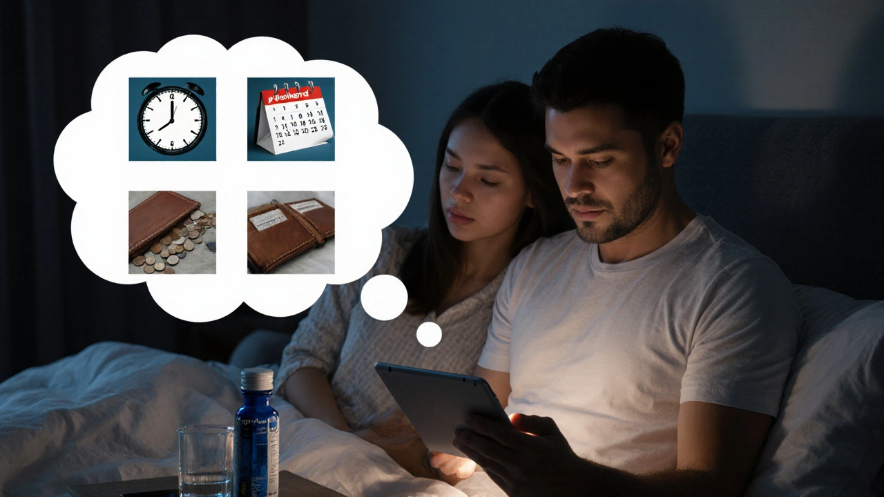 Man holding a tablet with thought bubbles showing speed, weekend, and cost.