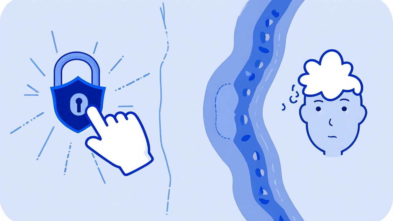 Minimalist illustration of a receptor lock being blocked by a shield icon, contrasted with an ACE enzyme causing a cough.