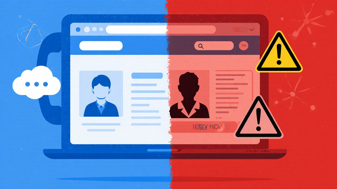Side‑by‑side view of a reputable pharmacy site versus a risky scam site.
