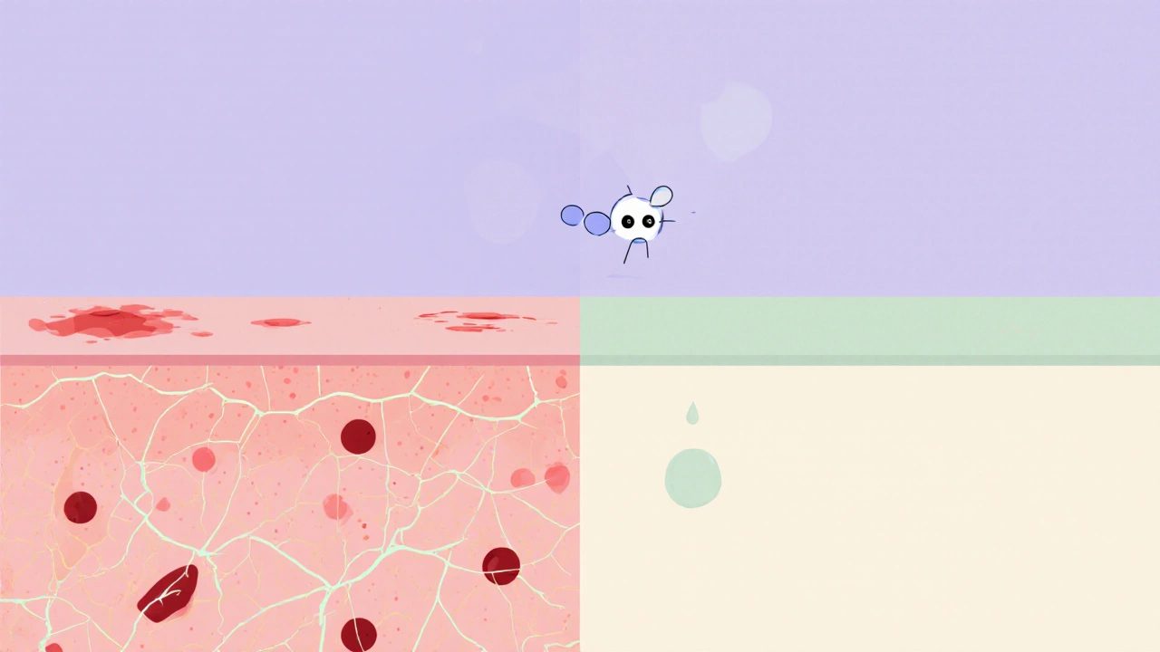 Skin cross-section showing inflammation healing with allantoin&#039;s calming effect.