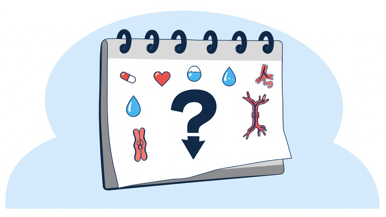 A weekly calendar showing different blood pressure treatments and their effects on heart health.