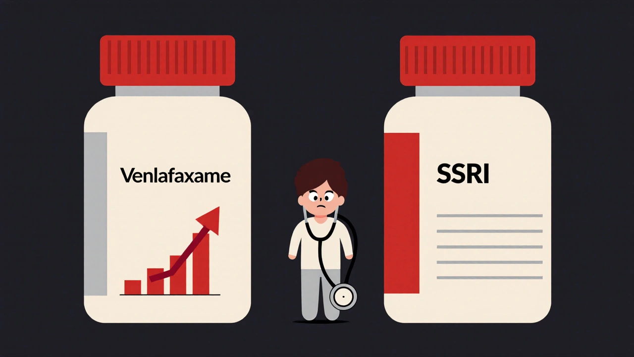 Two pill bottles side by side, one raising blood pressure, the other neutral, with stethoscope between