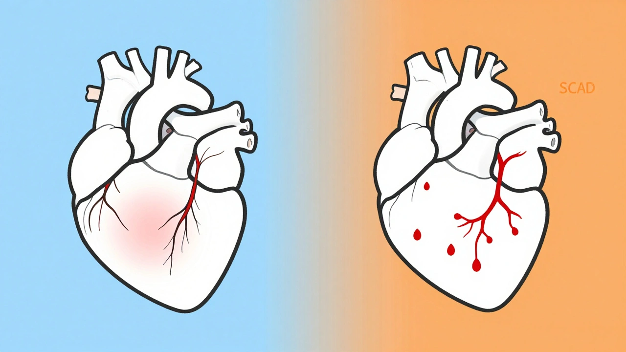 Comparison of male and female heart attack causes: blocked artery vs. microvascular disease and artery tear.