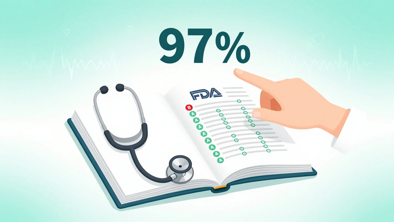 FDA Orange Book open with mostly &#039;A&#039; ratings and one &#039;B&#039;, surrounded by health icons.