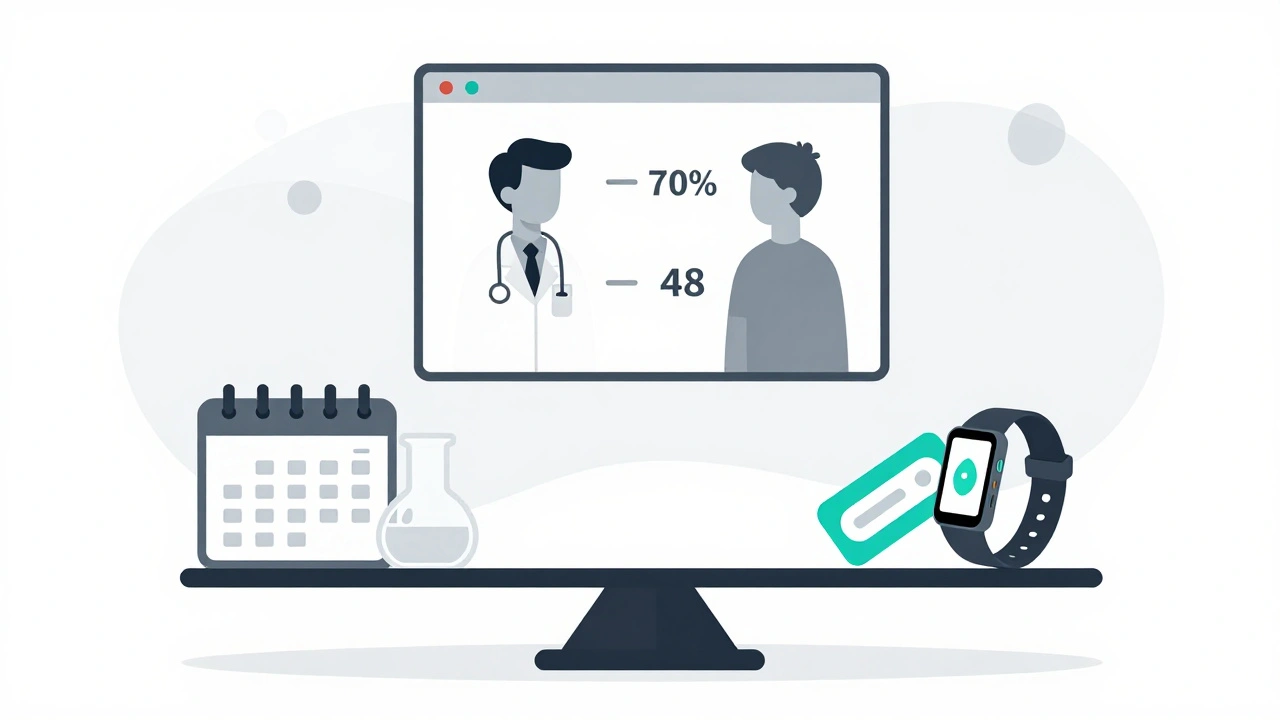 Scale balancing lab equipment against everyday life items like bus pass and fitness tracker.