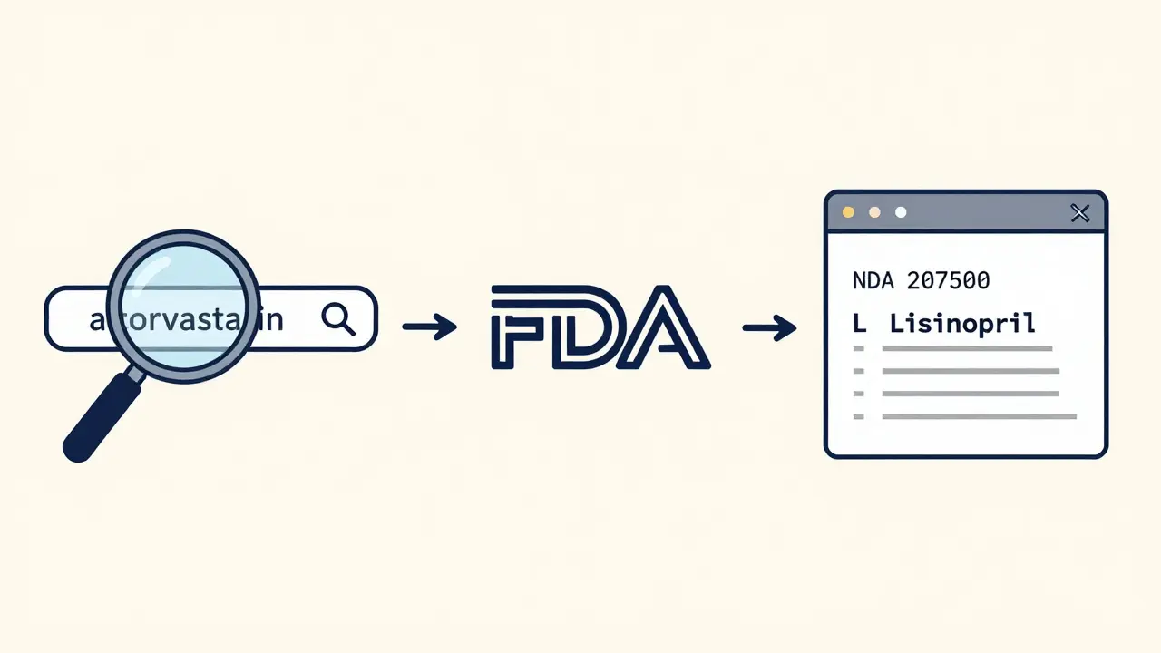 Three search methods for Drugs@FDA: main search, A-Z index, and application number.