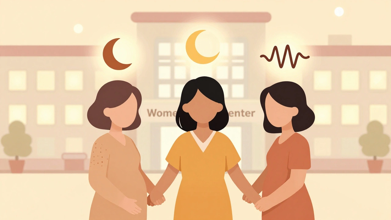 Three women united by unique heart disease risk factors: pregnancy, menopause, and stress.