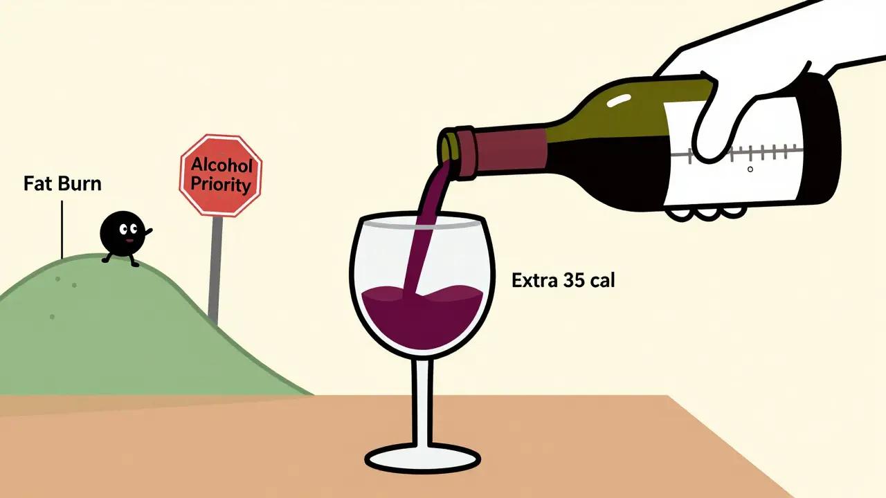 Person pouring wine at home with excess spilling, illustrating how overpouring adds hidden calories.