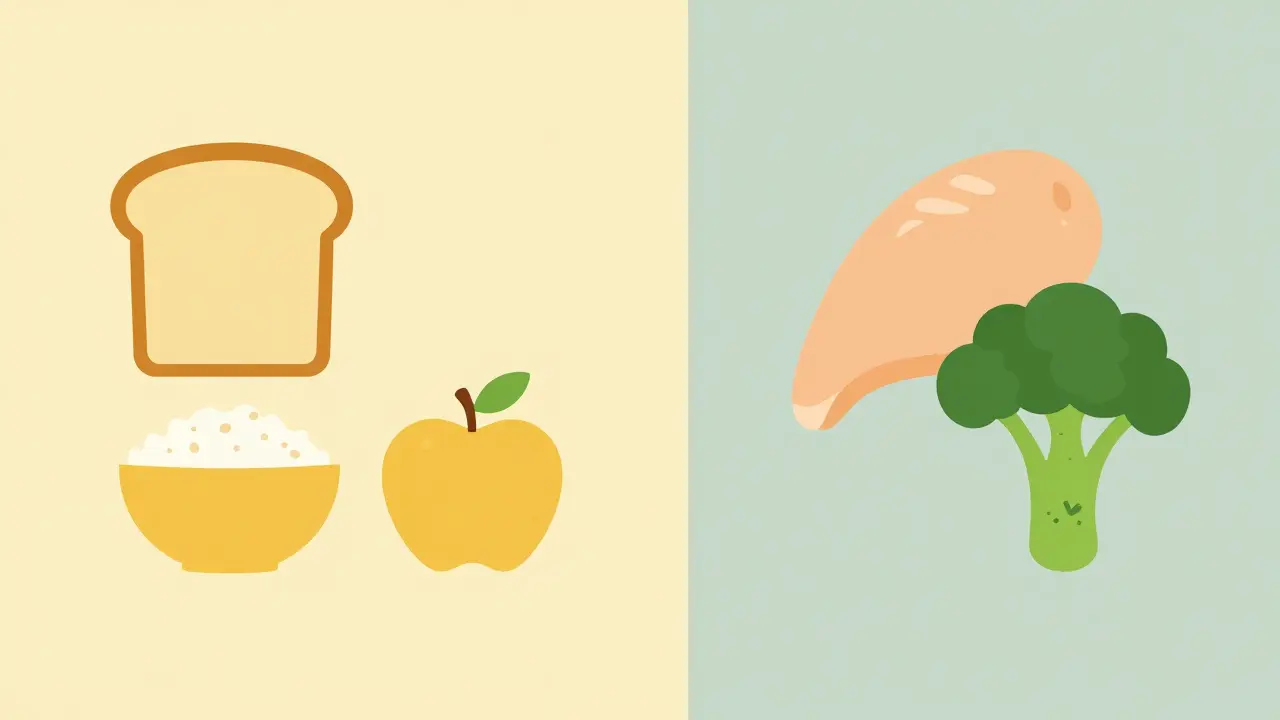 Icons of high-carb vs low-carb foods in minimalist style