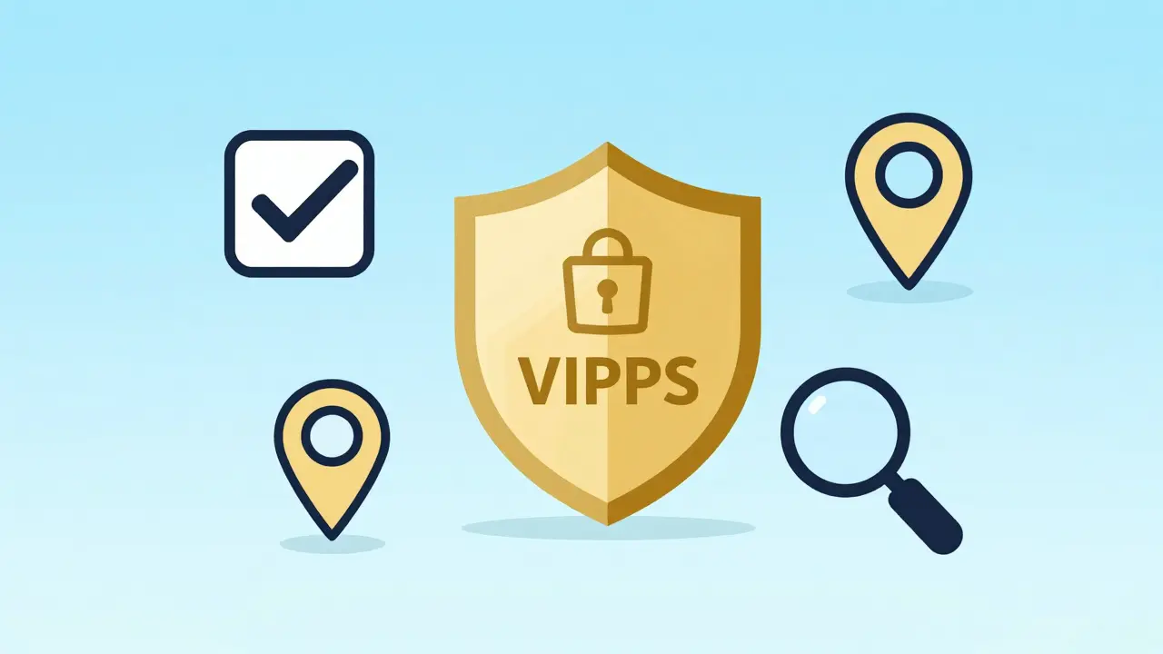 Minimalist graphic showing safety checks for legitimate online pharmacies