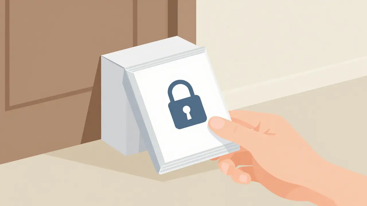 Securely packaged medication delivery box with lock icon
