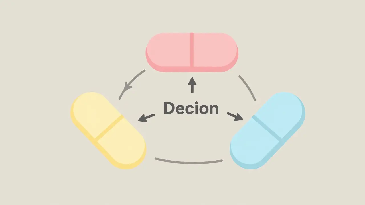 Simple illustration of various antibiotic pill shapes as treatment alternatives