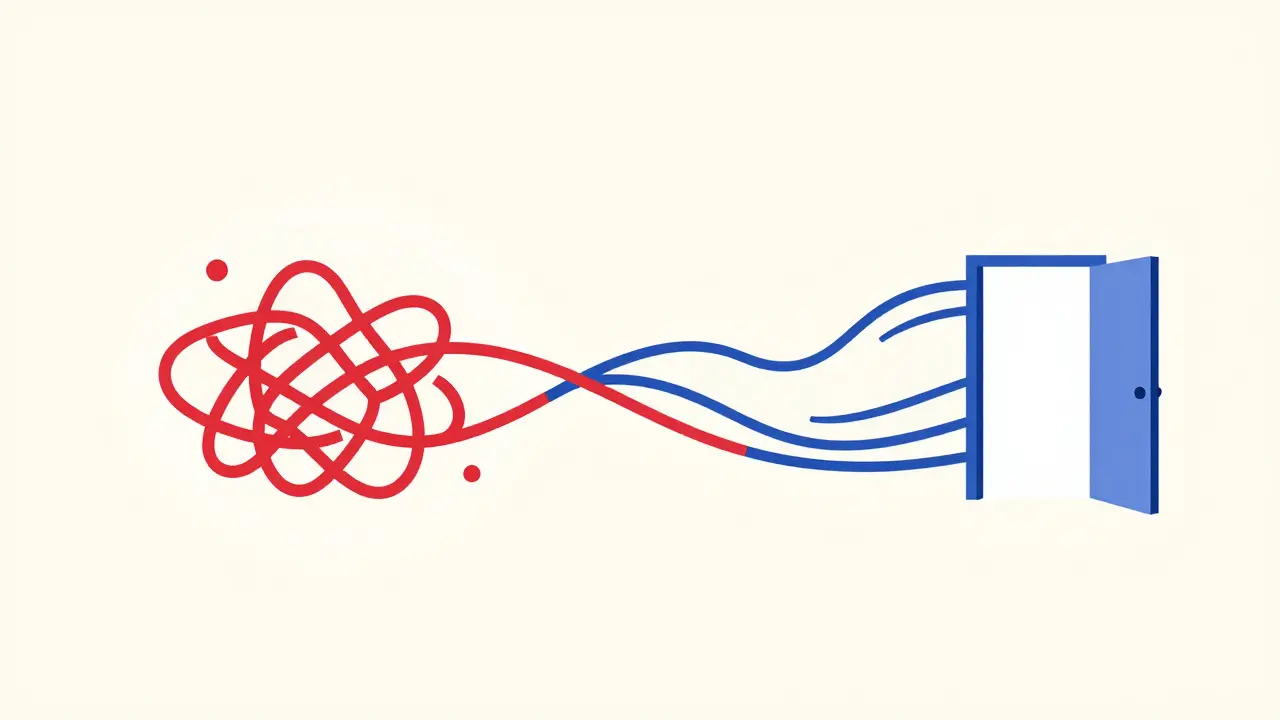 Abstract art showing tangled knots turning into straight paths, symbolizing reduced regulatory barriers.