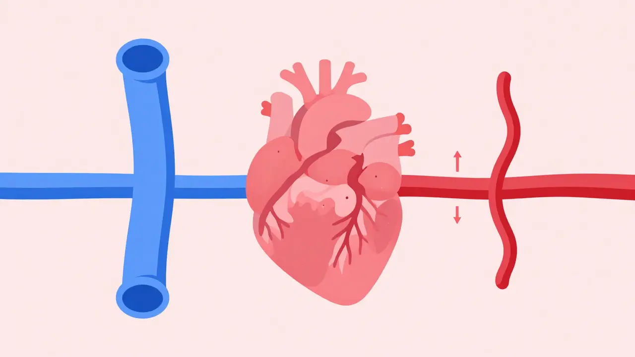 Conceptual art showing blood vessel constriction from decongestants