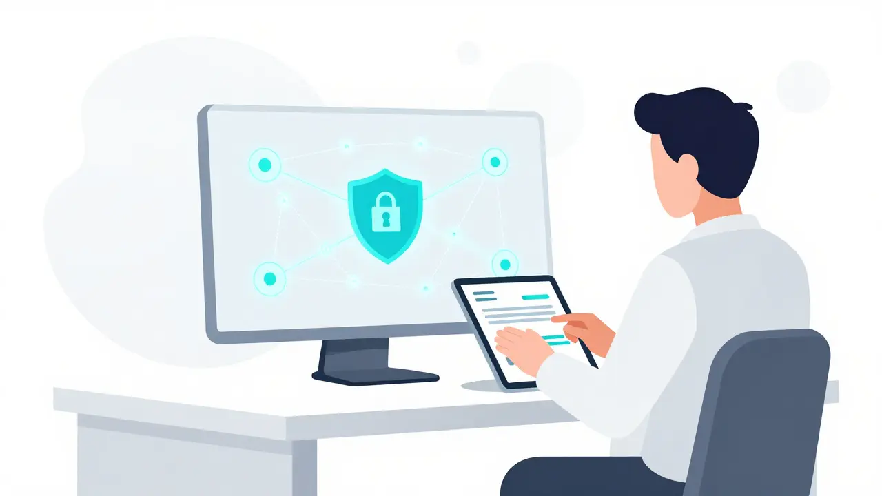 Illustration of AI-powered drug safety monitoring network and analyst
