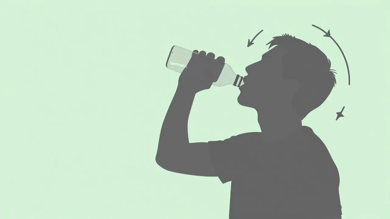 Person demonstrating the lean-forward method for swallowing pills
