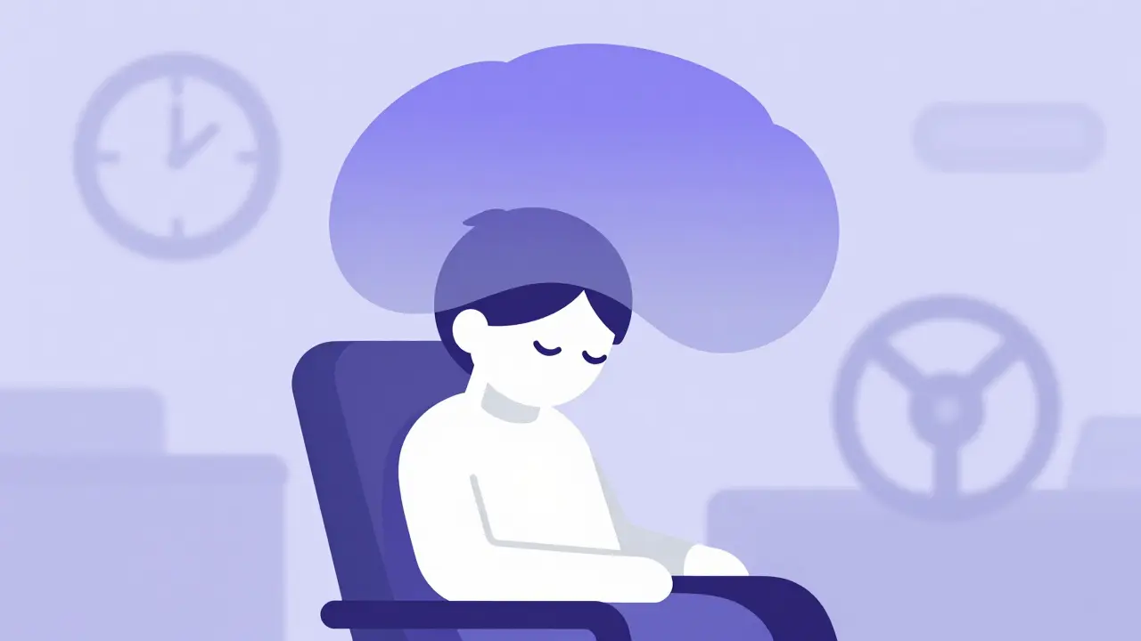 Character under a heavy blanket representing opioid-induced drowsiness