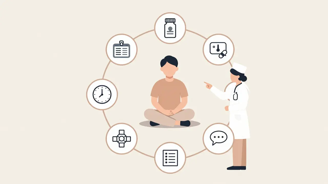 Clinician reviewing safety checks around a seated patient