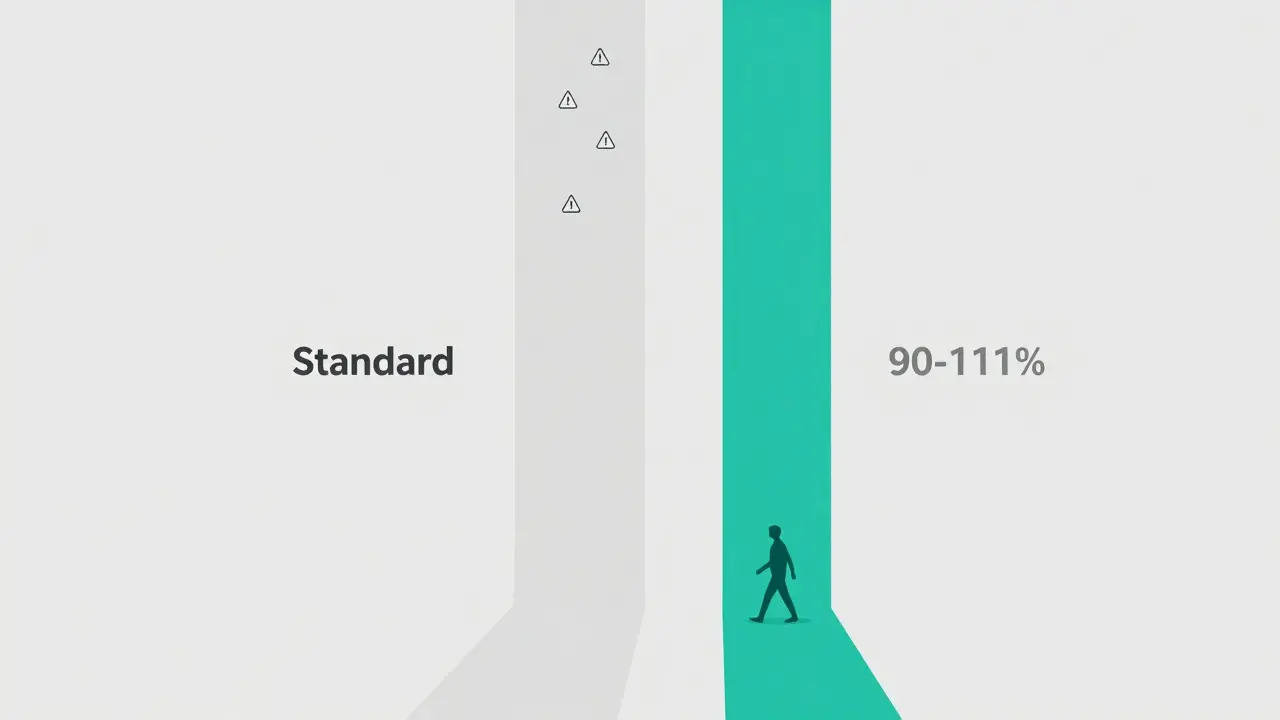 Comparison of wide standard vs narrow NTI drug bioequivalence ranges
