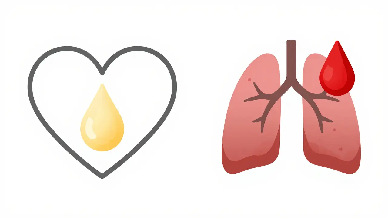 Flat design comparing clear vs cloudy fluid types in lungs