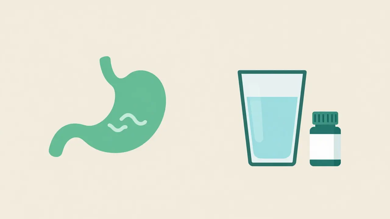Icons of water, pills, and ginger for managing opioid side effects