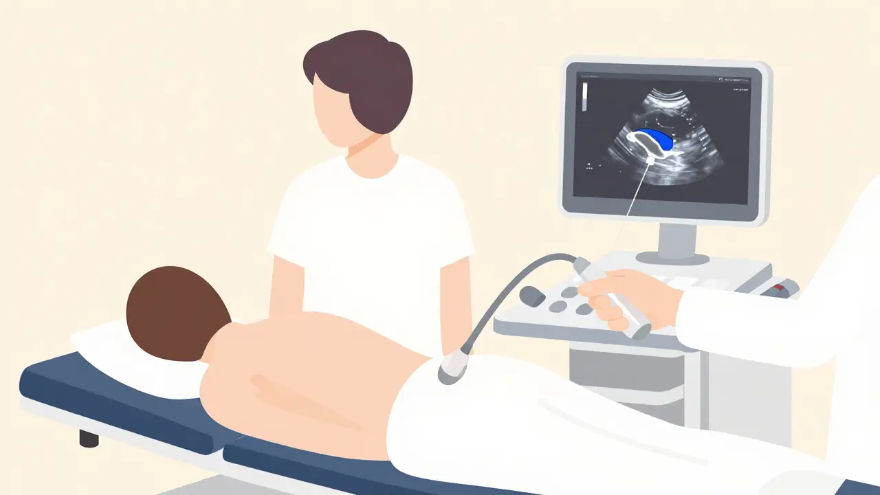 Illustration of ultrasound-guided thoracentesis procedure