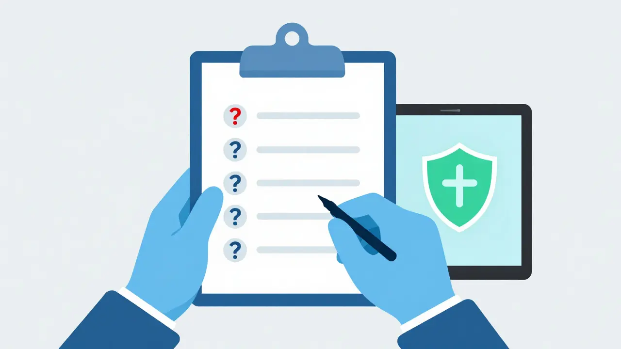 Surgeon holding checklist and tablet for pre-op supplement screening