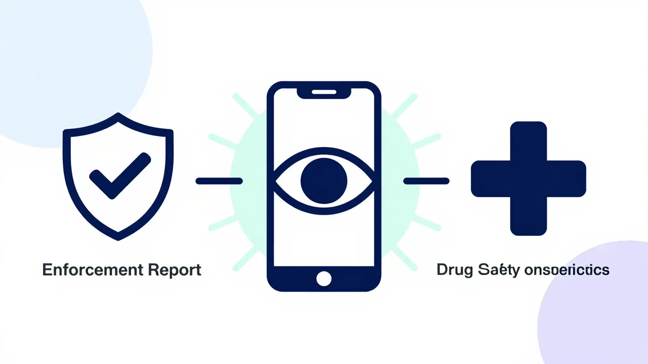Three stylized icons representing FDA alert systems connected to a phone