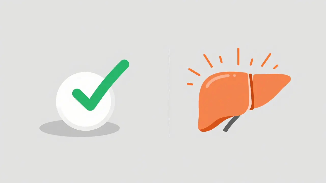 Vector art comparing safe antibiotics to potent Rifampin affecting the liver.
