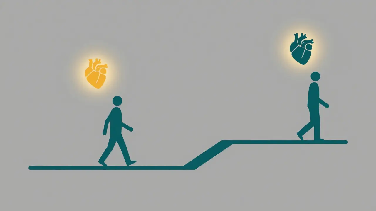 Abstract illustration contrasting quick recovery paths with long-term durable heart treatments