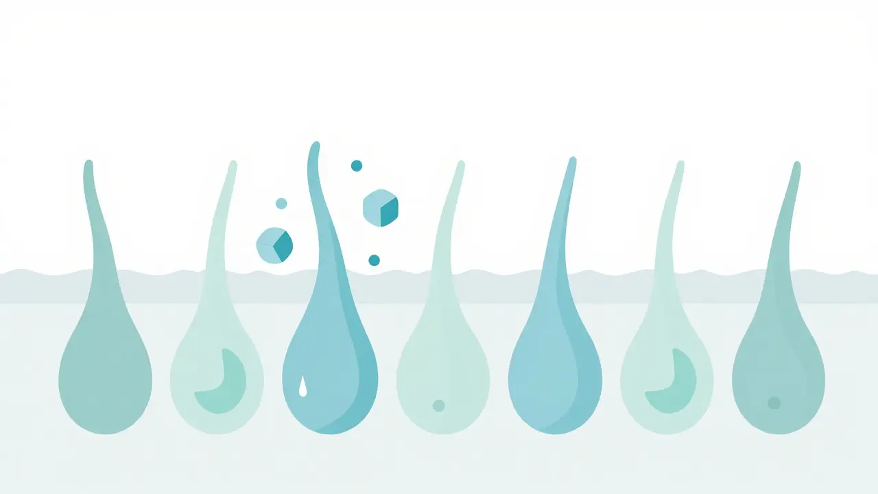 Conceptual art showing acids dissolving keratin plugs in skin follicles